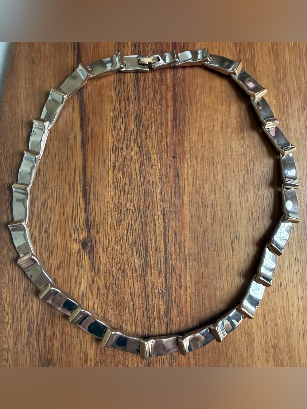 Chunky Mixed Metal Link Necklace in Shiny Gold and Silver Tone Statement 18”